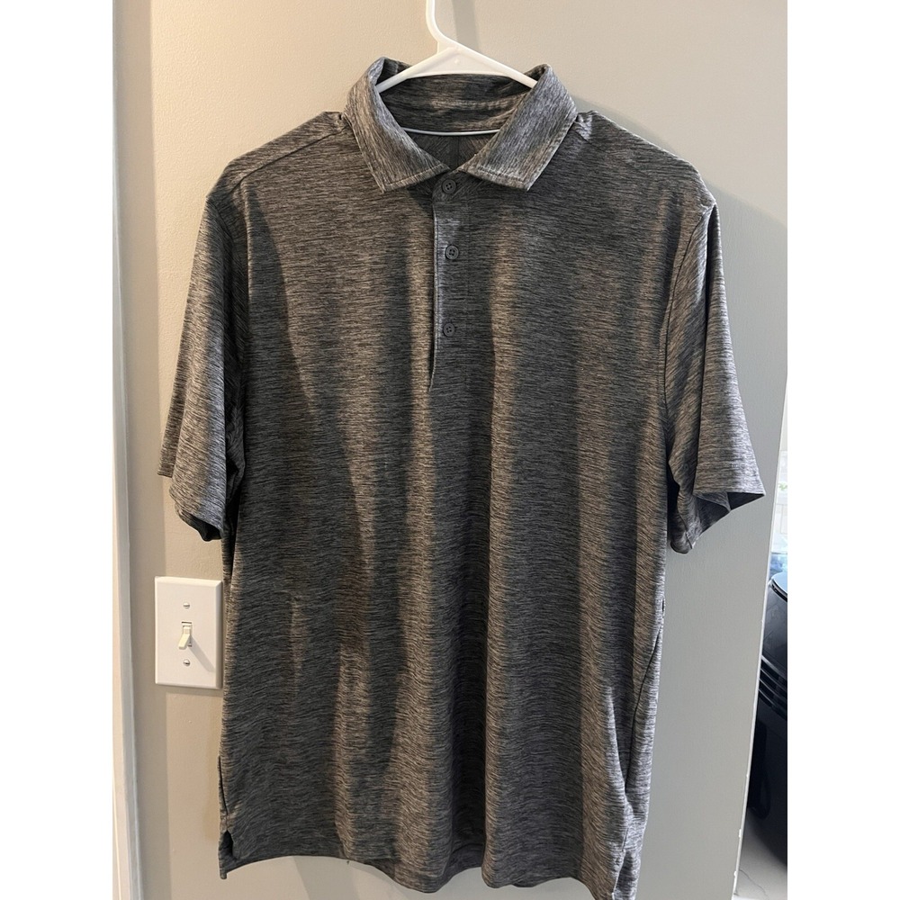 LANDS' END Men Medium Gray Short‎ Sleeve Performance Polo Shirt EUC